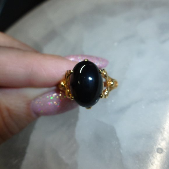 18k Yellow gold electroplated Onyx Designer Dolphin Ore Ring - Picture 1 of 9